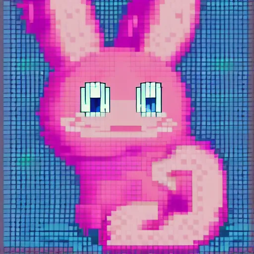 Prompt: advanced digital anime pixelart , girl wearing a pink bunny pajama laying on the floor. —H 128 —W 128
