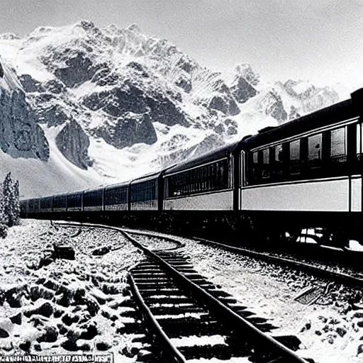 Image similar to Stunning photograph of The Orient Express navigating The Alps by genius photographer Hercule Poirot