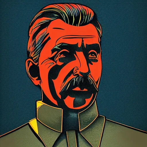 Image similar to cyberpunk joseph stalin as the leader of a futuristic communist society, cybernetics, sharp lines, digital, artstation, colored in