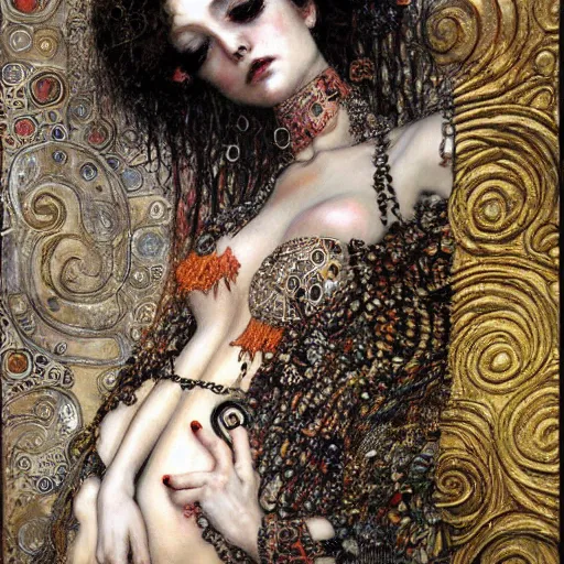 Image similar to depraved goddess, intricate detail, klimt, royo, royo, whealan,