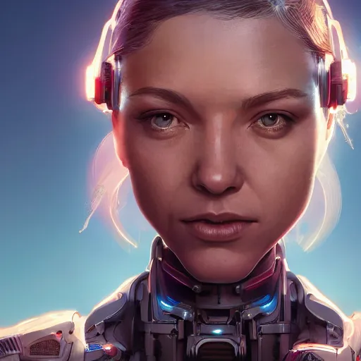 Image similar to highly detailed closeup portrait of a female cyborg, in disney, stephen bliss, unreal engine, art by greg rutkowski, loish, rhads, ferdinand knab, makoto shinkai and lois van baarle, ilya kuvshinov, rossdraws, tom bagshaw, global illumination, radiant light, detailed and intricate environment