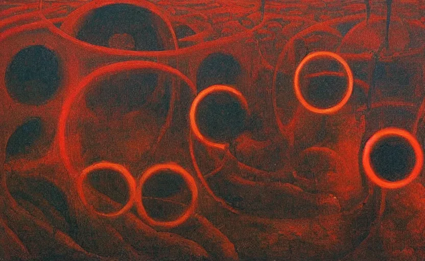 Image similar to A detailed painting of the nine circles of hell made in the style of Beksinski