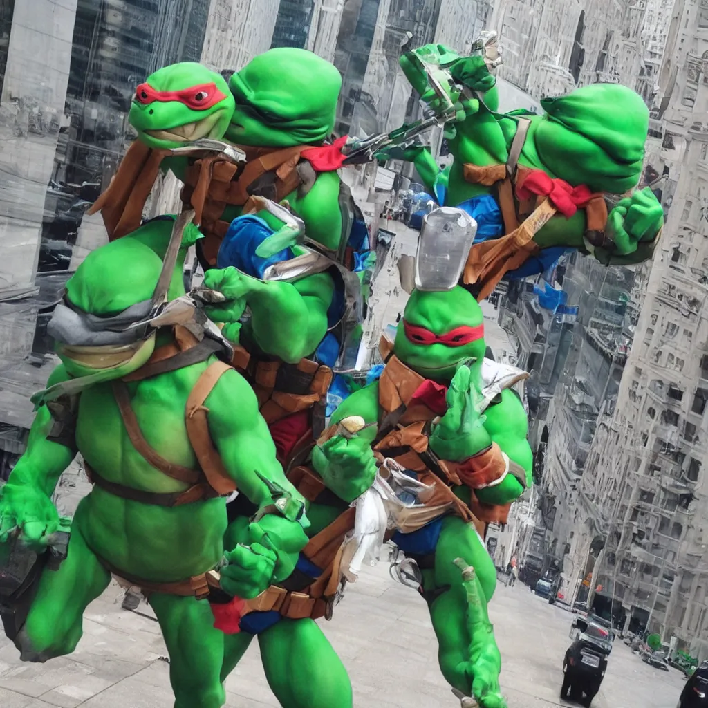 Image similar to a teenage mutant ninja turtle in a suit