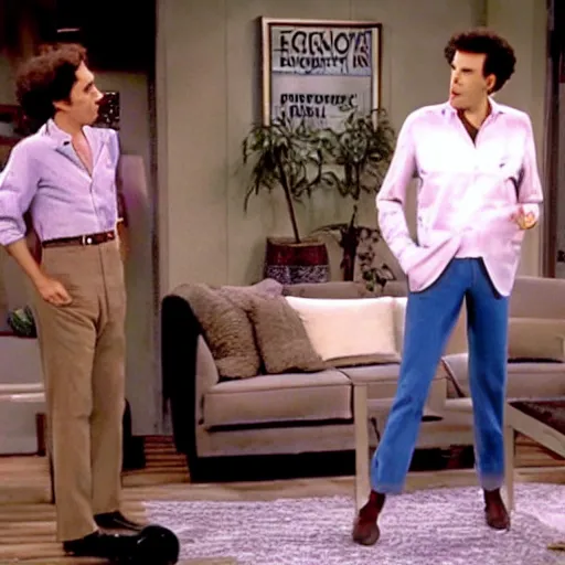 Prompt: still from the episode of the tv show seinfeld where cosmo kramer is just legs