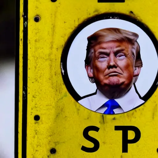 Prompt: a sticker that shows trump's face in black and white on a stop sign, close up, realistic, 8k.