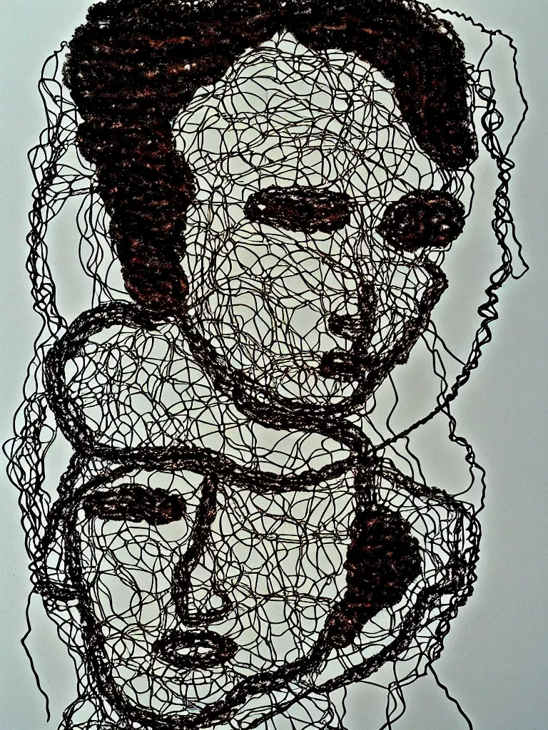 Prompt: wire art portrait inspired by egon schiele