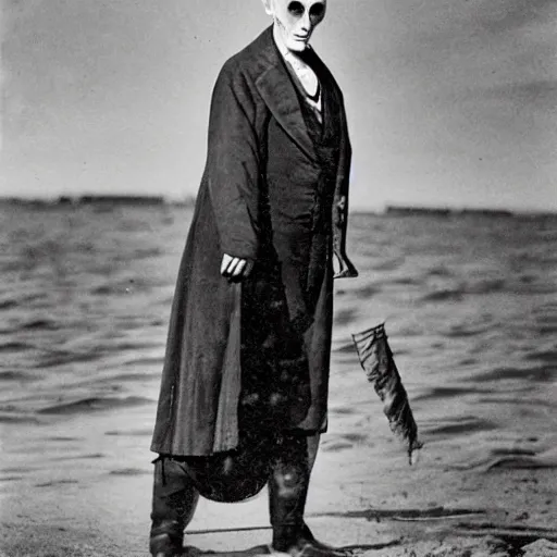 Image similar to count orlok shows off his tanlines, beach photograph