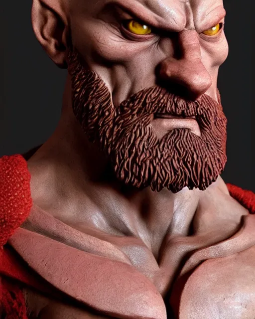 Prompt: kratos, clay sculpture portrait by cedric peyravernay