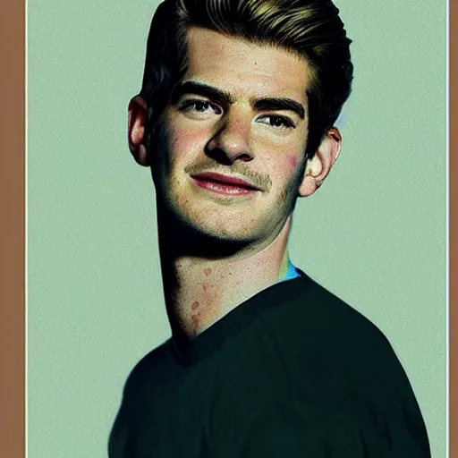 Image similar to “Andrew Garfield portrait, color vintage magazine illustration 1950”