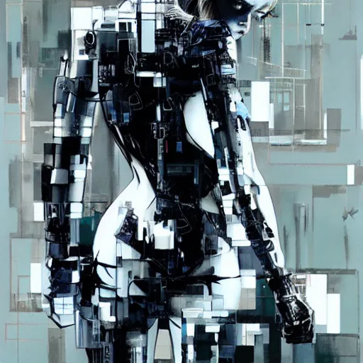 Prompt: a striking hyper real illustration of Elle Fanning with cybernetics by Yoji Shinkawa