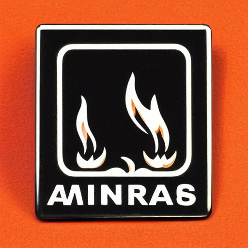 Image similar to an award - winning photo of a retro minimalistic clean fire flames warning label enamel pin, studio lighting, behance