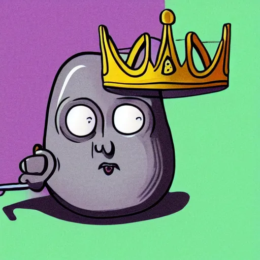 Image similar to A bean with eyes and a mouth, holding a staff, wearing kings crown, cartoon, digital art, ambient lighting, depth of field, drawing,