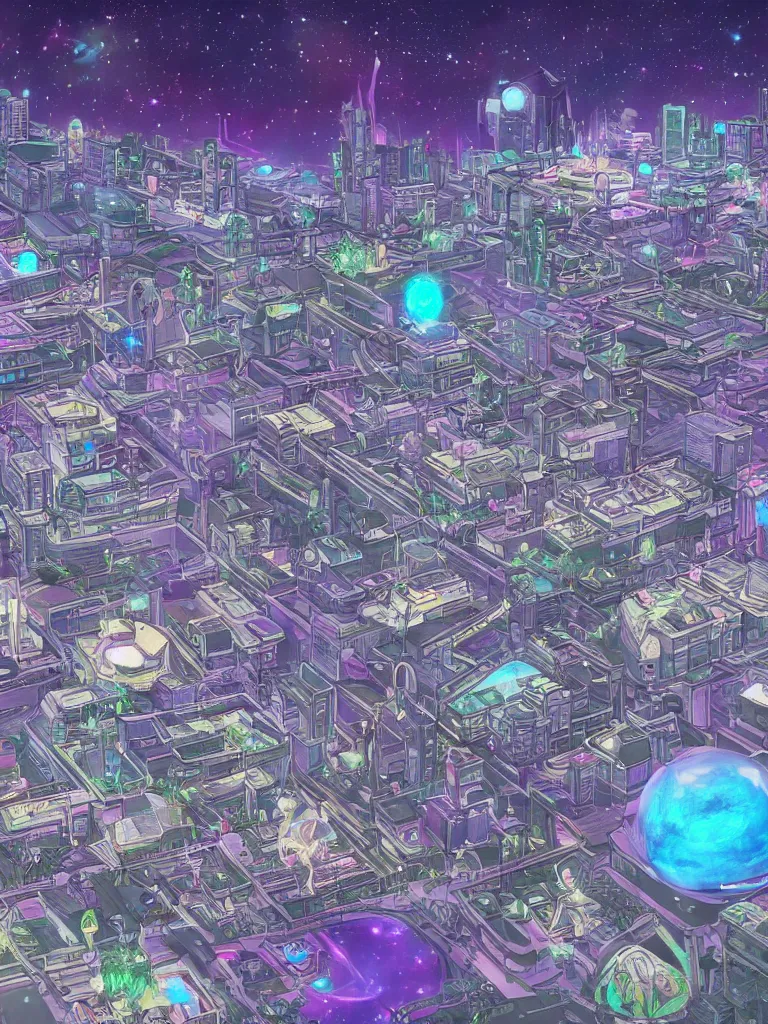 Image similar to a beautiful drawing of a future funk space city, highly realistic, unreal engine