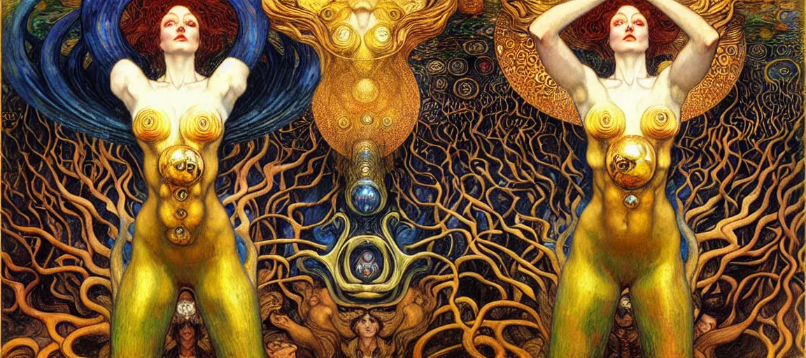 Image similar to Divine Chaos Engine by Karol Bak, Jean Delville, William Blake, Gustav Klimt, and Vincent Van Gogh, symbolist, visionary