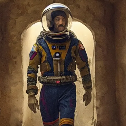 Image similar to kurdish astronaut in a movie directed by christopher nolan, movie still frame, promotional image, imax 7 0 mm footage