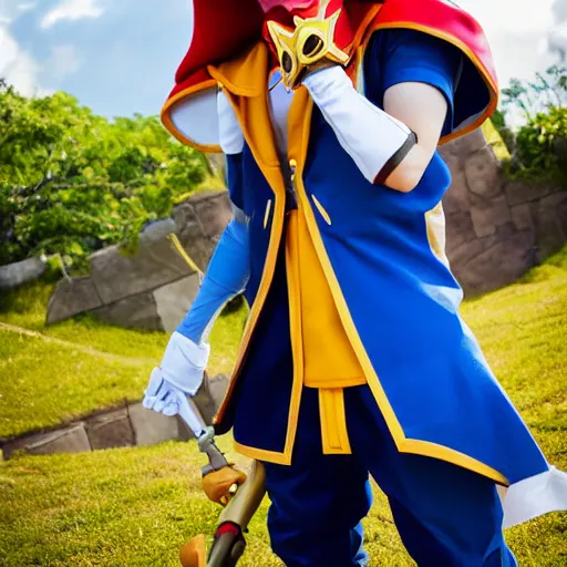 Prompt: sora kingdom hearts cosplay by Disney castle 85mm photo photography hd