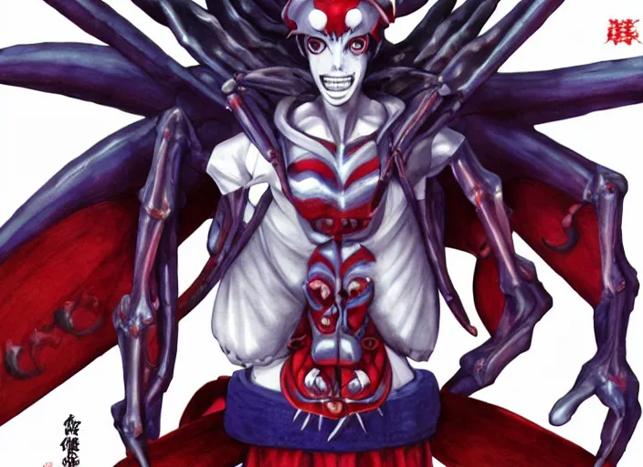 Image similar to shin megami tensei art of a demon called mi - go, crustacean, art by kazuma kaneko, demonic! compedium!, digital drawing, white background, high quality, highly detailed