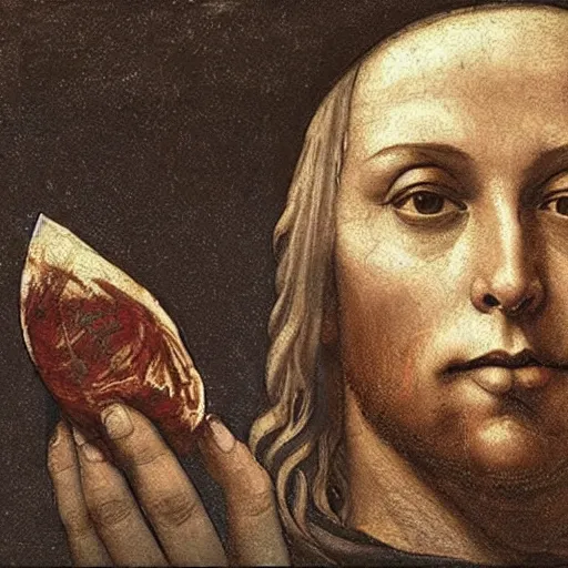 Image similar to ecstatic elon musk wearing a baseball cap backwards throwing money in the air painted by leonardo da vinci.