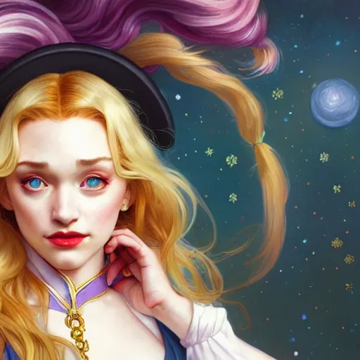 Prompt: Kate Dennings with blonde hair as Sailor Moon, western, D&D, fantasy, intricate, elegant, highly detailed, digital painting, artstation, concept art, matte, sharp focus, illustration, art by Artgerm and Greg Rutkowski and Alphonse Mucha