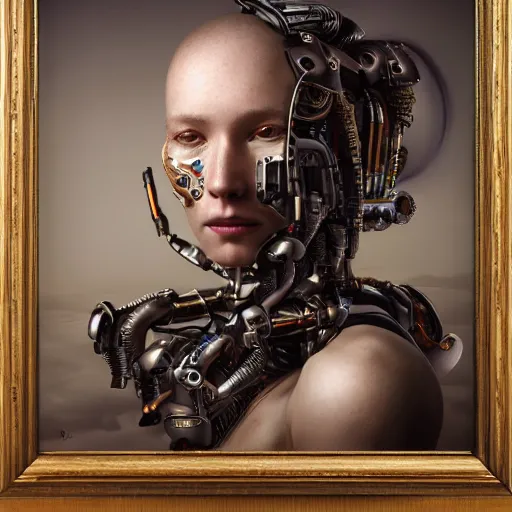 Image similar to Ultra detailed, 4K Portrait of a Cyborg by Rachel Ruysch