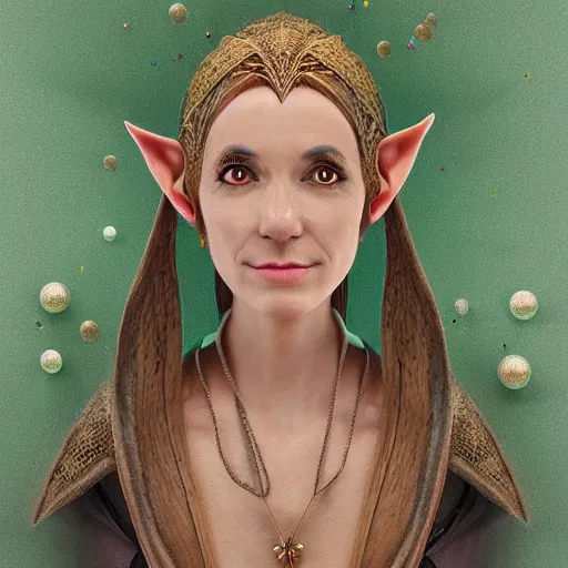 Image similar to a realistic portrait of a female elven wizard, made out of tiny spheres