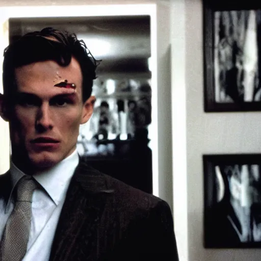 Image similar to pasta as The American Psycho, cinematic still