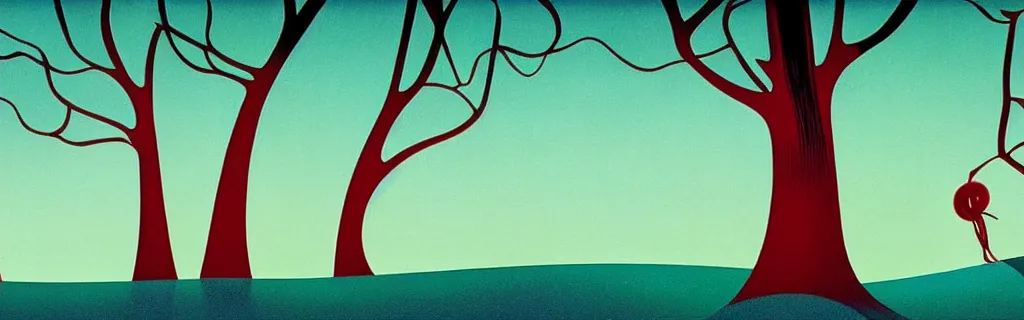 Prompt: trees, animated film, stylised, illustration, by eyvind earle, scott wills, genndy tartakovski