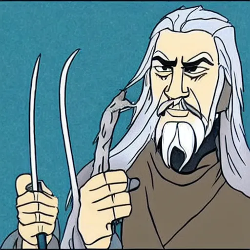 Image similar to gandalf in the cartoon metal band metalocalypse