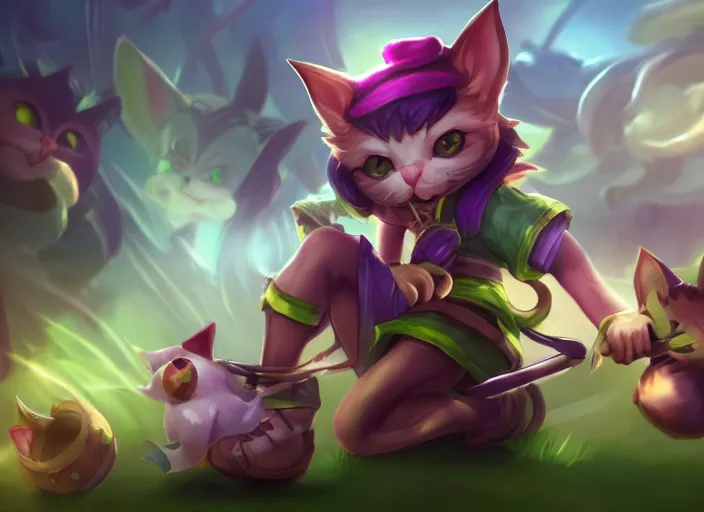 Prompt: champion splashart of cat yordle