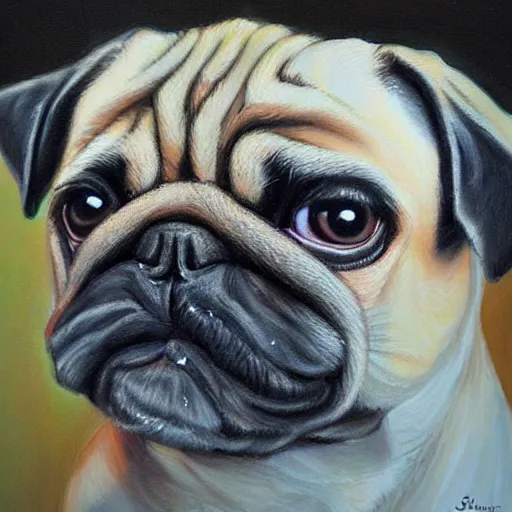 Image similar to A cute pug painted by Jana Schirmer