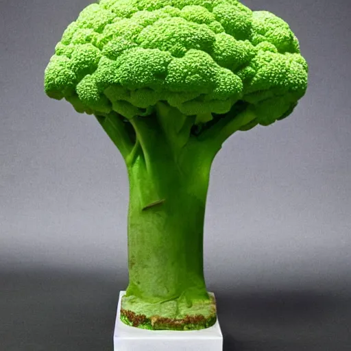 Prompt: sculpture of broccoli that looks like a bodybuilder