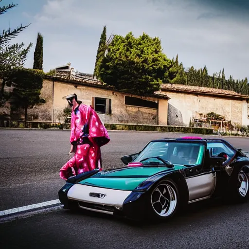 Image similar to bosozoku car speeding in the Italian countryside