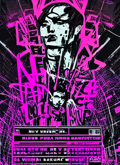 Image similar to a portrait of a poster for a warehouse dance music techno party with bold graphic design and unique fonts using very bold imagery and unique typesetting, risograph by meindl taxer, safehavenhq, ghost _ _ hardware, alix perez and eprom, streetwear graphic design, 4 k hd, artstation