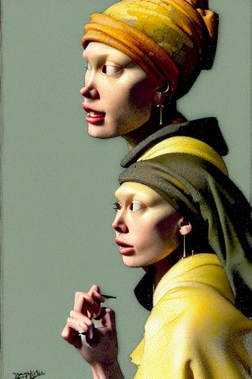 Image similar to full character portrait fallout character not the girl with the pearl earring character design, painting by gaston bussiere, katsuya terada, nc wyeth, greg rutkowski, craig mullins, vermeer, frank frazetta, mucha, tom of finland, trending on artstation, jeffery catherine jones