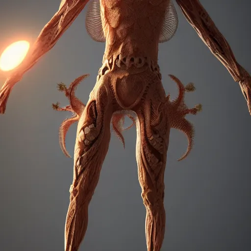 Prompt: a fractal humanoid creature trending on cgsociety rendered by octane