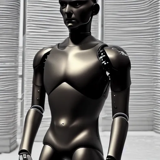 Image similar to made of ice, a realistic detailed photo of a guy who is an attractive humanoid who is half robot and half humanoid, who is a male android, on display, blank stare, showing off his muscles, shiny skin, posing like a statue, by the pool, frozen ice statue, f 1 driver pierre gasly, humanoid robot