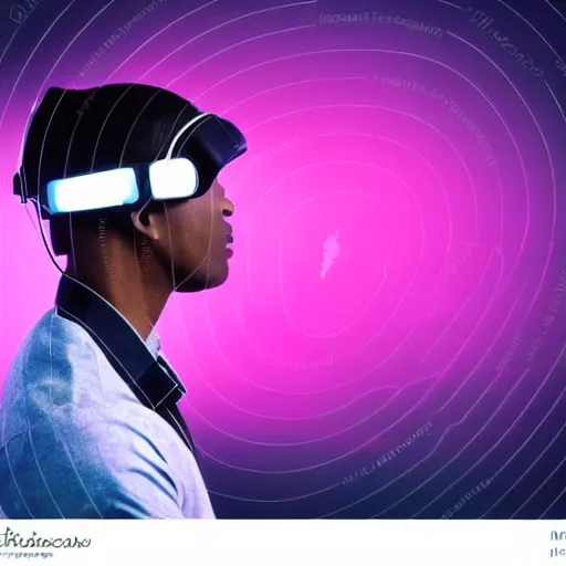 Image similar to dark skinned man wearing futuristic vr headset neon lights ambient light unity game ultra - realistic