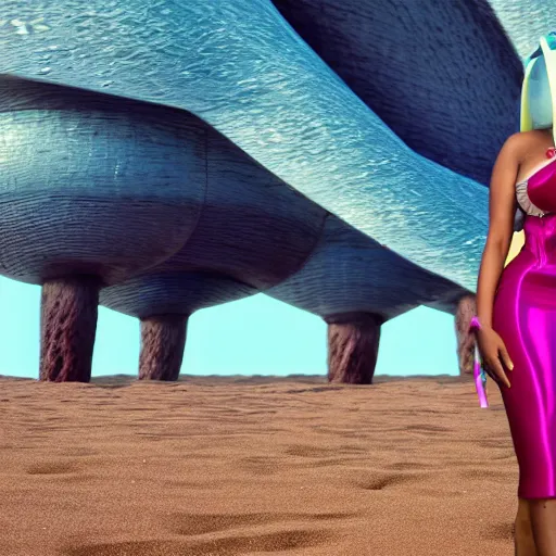Image similar to nicki minaj goes to the beach on an alien planet, ultra realistic, futuristic, 8 k resolution