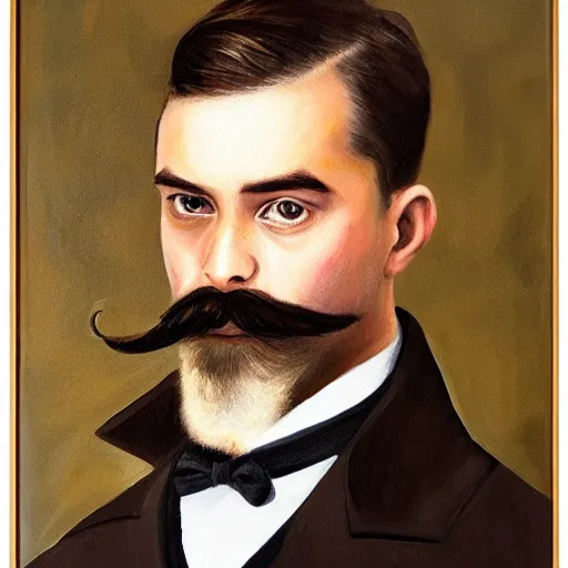 Prompt: detailed portrait painting of gentleman with a glorious moustache