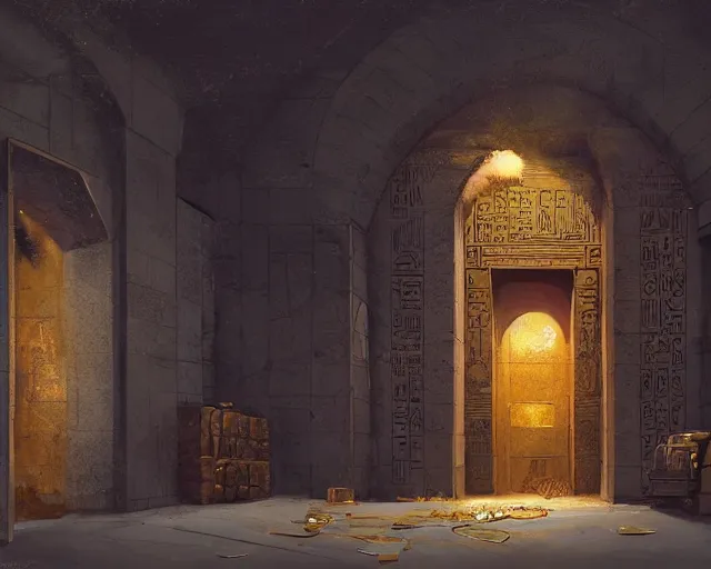 Image similar to a bank vault full gold ingots in the style of ancient egypt, art by greg rutkowski and artgerma, concept art design architecture