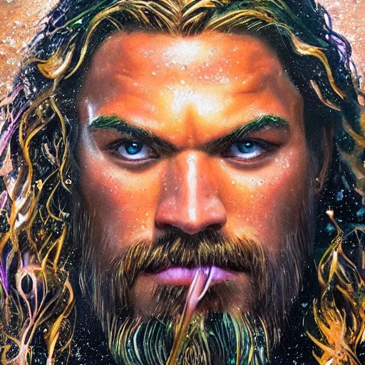 Prompt: intricate five star portrait of aquaman in tears, emotional, blowing the candle at his birthday, oil on canvas, hdr, high detail, photo realistic, hyperrealism, matte finish, medium contrast, 3 d depth, centered, masterpiece, grainy, muted colors, enhanced light effect, enhanced eye detail, artstationhd