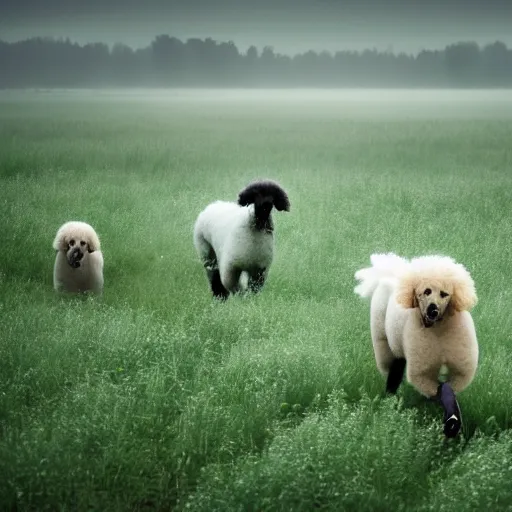 Image similar to poodles running through a field, mikko lagerstedt