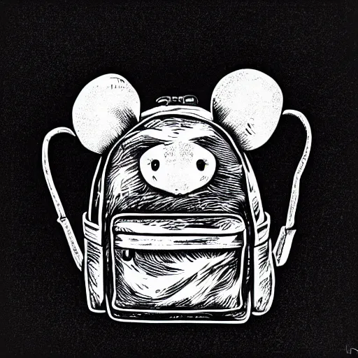 Prompt: a mouse with a backpack, linocut, realistic, black and white, high quality, 4 k