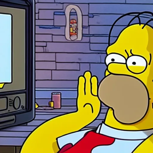 Prompt: homer simpson falling asleep in a haunted house, on the television show simpsons