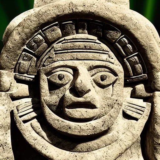 Image similar to ancient aztec, ancient mayan, stone statue, stone sculpture, face of The Wise Sister, digital art