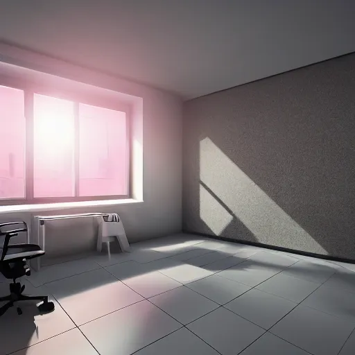 Prompt: a white empty pink office with sun rays looming down, with a pool inside, dynamic lighting, photorealistic concept art, trending on art station, stunning visuals, creative, cinematic, ultra detailed, ray tracing