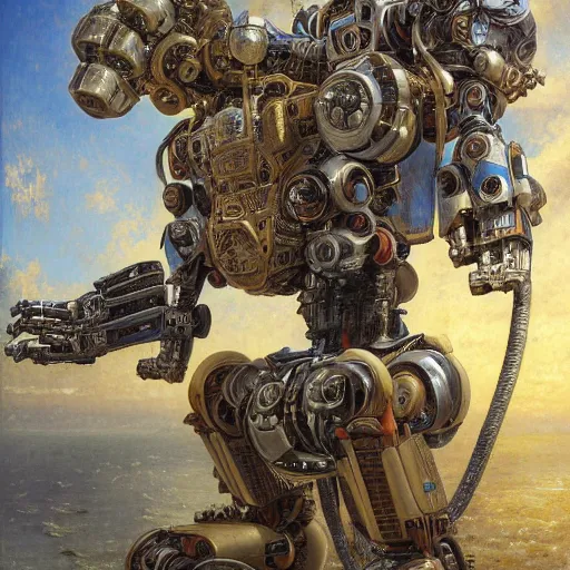 Image similar to highly detailed painting of a robotic baboon mecha, painting by gaston bussiere, craig mullins, j. c. leyendecker, lights, art by ernst haeckel, john william godward, hammershøi, alex grey, dmt, symmetric, masterpiece details, hyper - detailed, hd, hdr, 4 k, 8 k