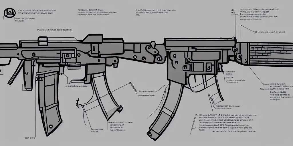 Prompt: schematic parts illustration of the AK47