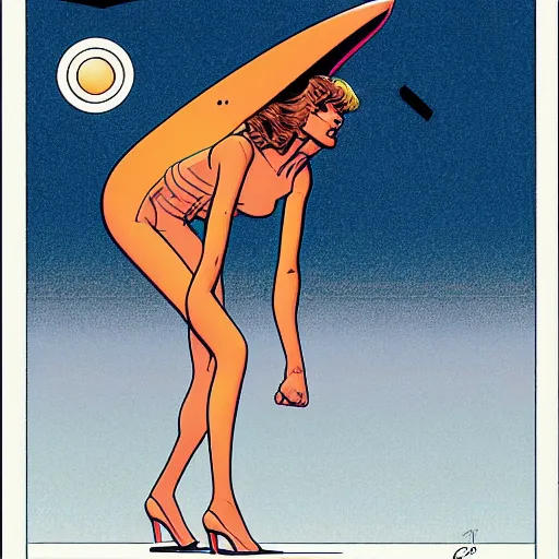 Prompt: cindy crawford retro minimalist portrait moebius starwatcher comic by jean giraud, 8 k