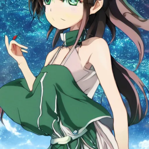 Prompt: an anime girl wearing a dress that looks like earth, mother nature character design, anime key visual